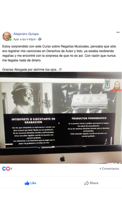 Curso El Negocio de las Regalías en la Industria Musical opiniones y testimonios