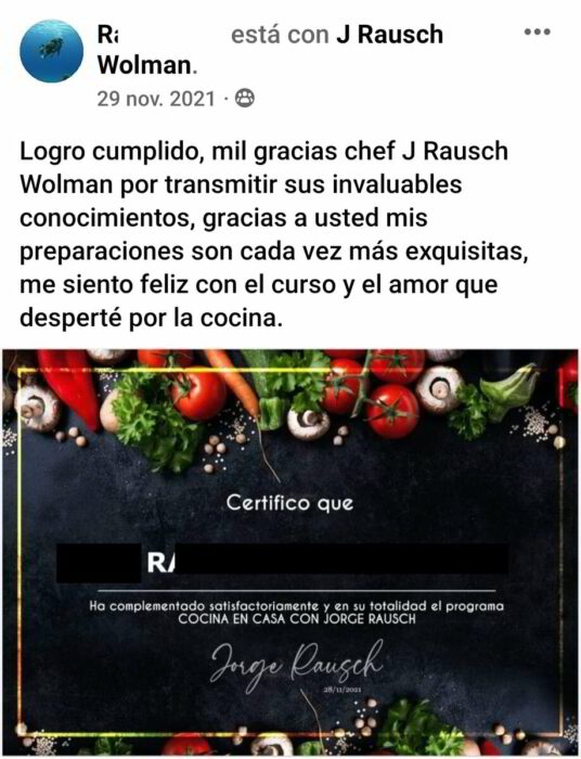 Cocina en Casa con Jorge Rausch certificado mec valido